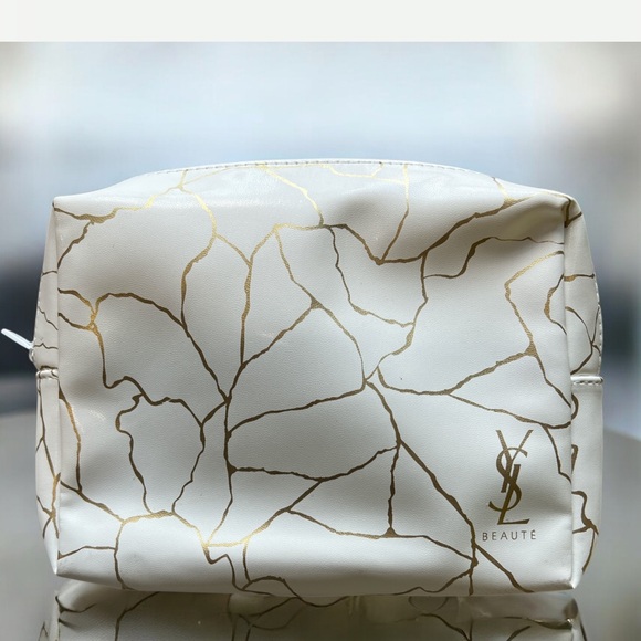 Yves Saint Laurent Handbags - YSL Beauté Cosmetic Makeup Bag White Gold Marble Travel Pouch NWOT